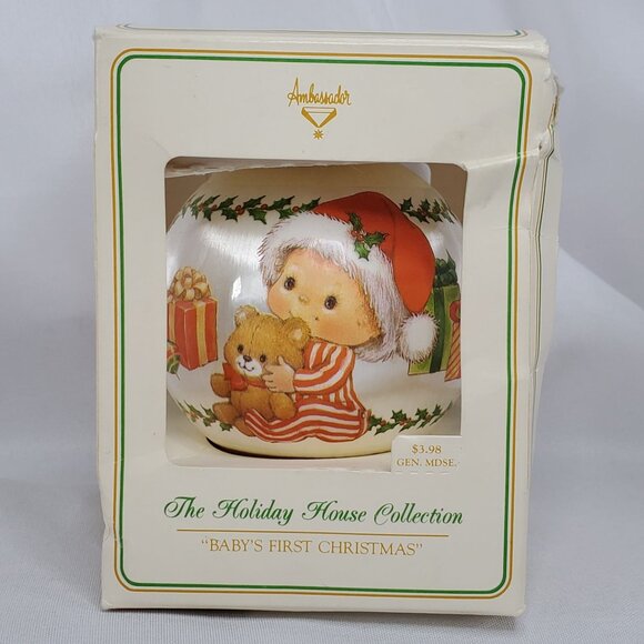 Babys First Christmas 1980 Satin Ornament By Ambassador - Picture 1 of 6